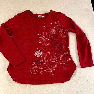 Christopher & Banks Women's Long sleeve shirt Winter theme Red size small